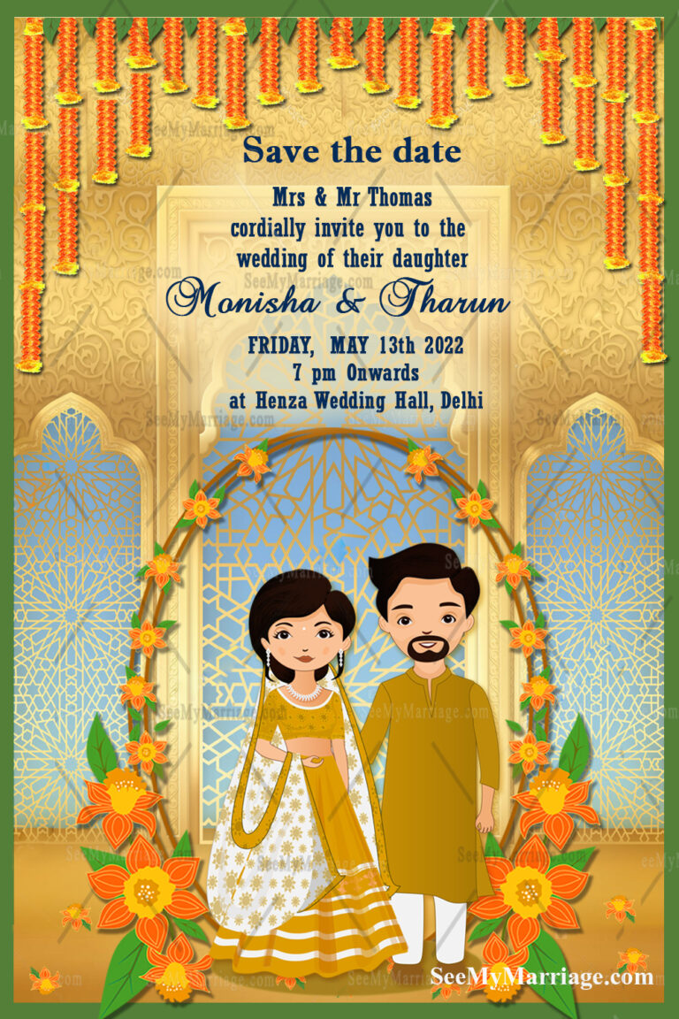 Traditional Mandap Theme Wedding Invitation Card With Cute Couple