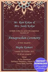 Elegant Mandala With Maroon Theme Annaprasana Ceremony Invitation Card