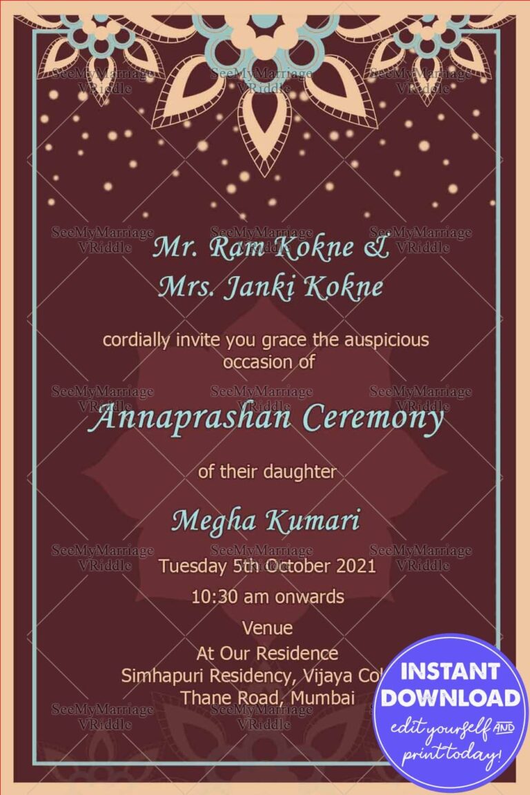 Elegant Mandala With Maroon Theme Annaprasana Ceremony Invitation Card