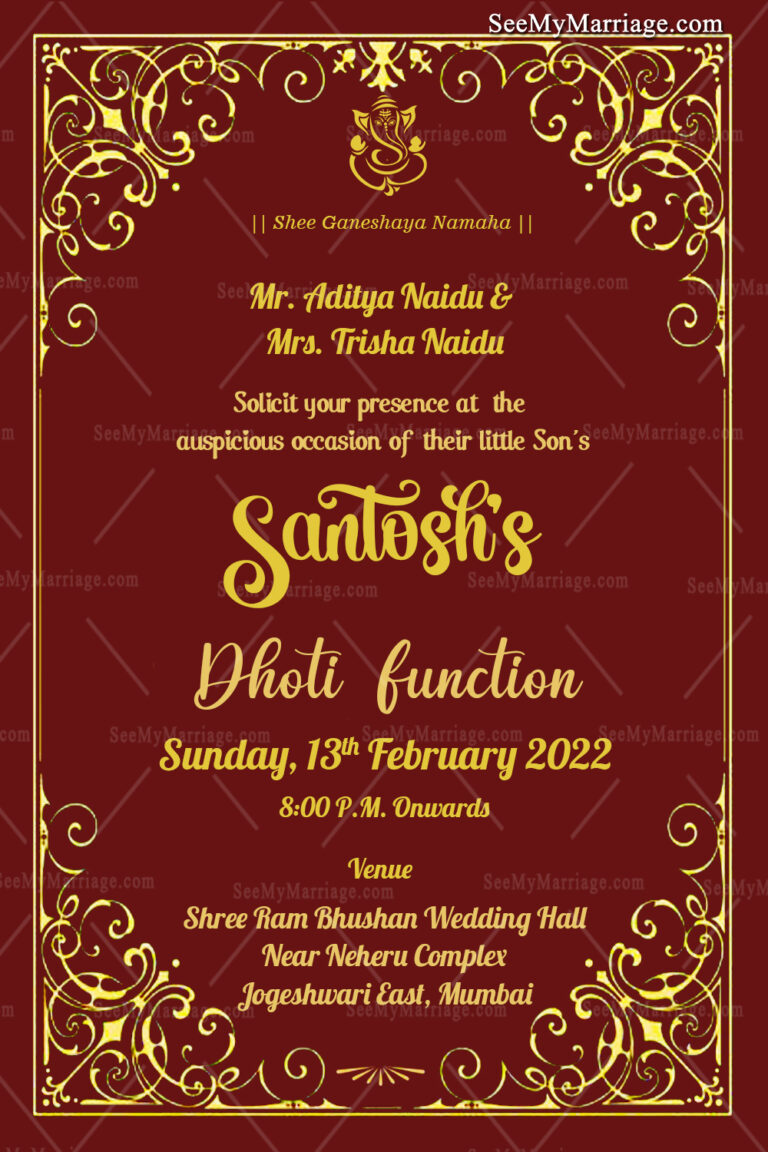 Floral Ornament Decoration Dhoti Ceremony Invitation Card