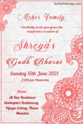Floral Elements Mehndi Style With Red Theme Godh Bharai Invitation Card