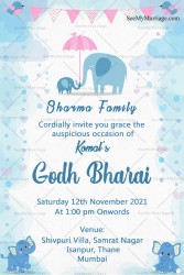 Cute Baby Elephant With Light Blue Sky Theme Godh Bharai Invitation Card