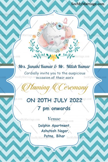 Happy Elephant Naming Ceremony Invitation Card