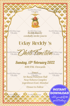 Hindu Traditional Boarder Dhoti Ceremony Invitation Card