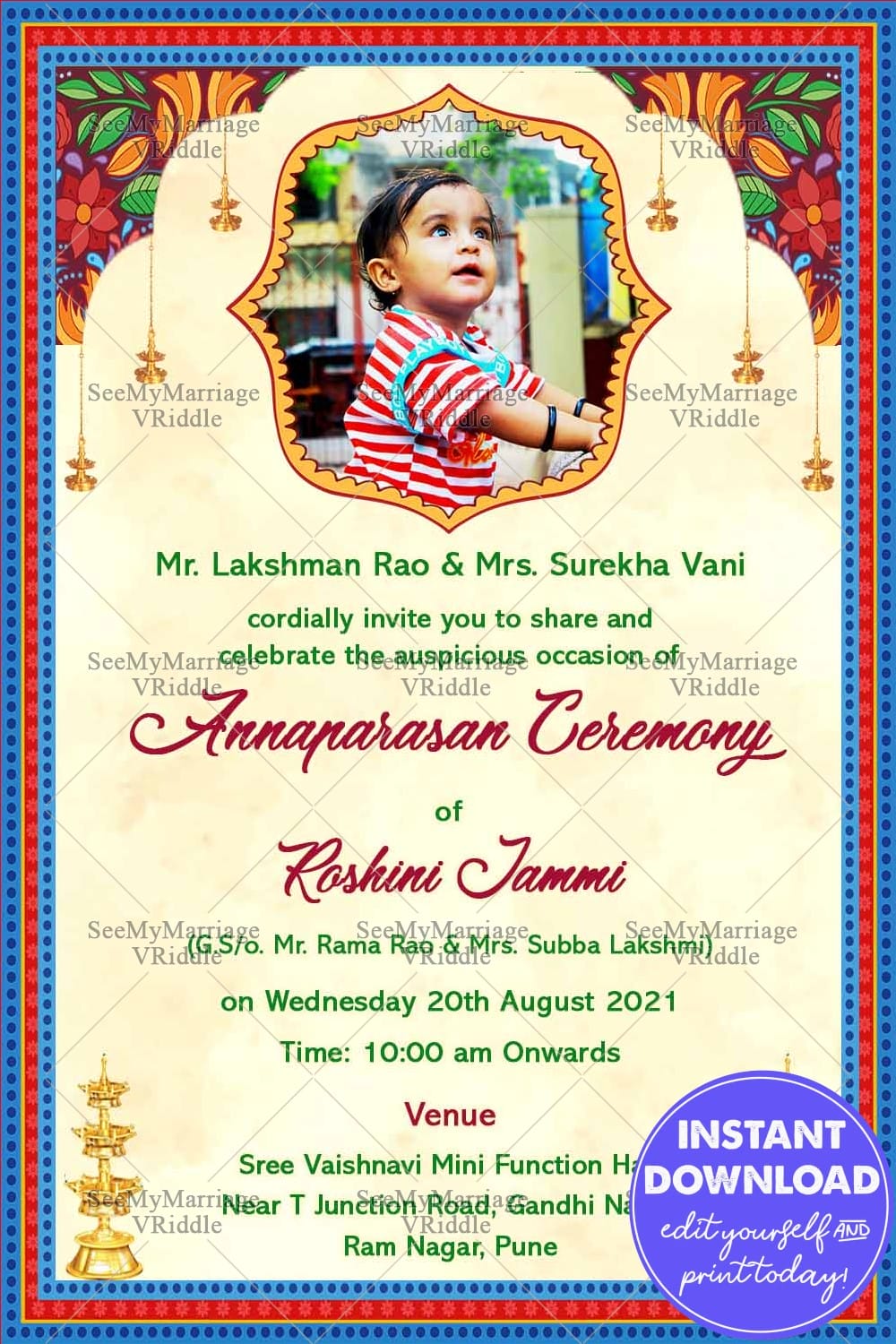 Indian Traditional Theme Annaprasan Ceremony Invitation Card