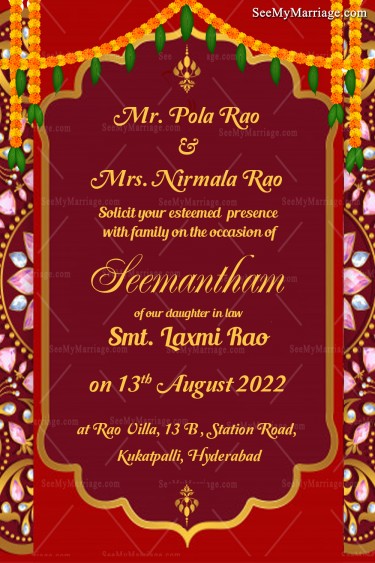 Maroon Theme Godh Bharai Invitation Card