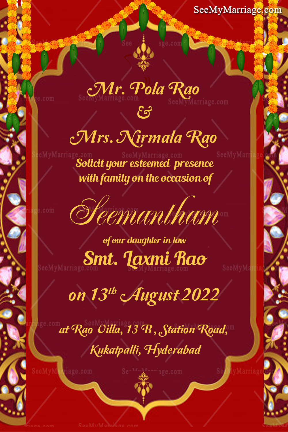 Maroon Theme Godh Bharai Invitation Card