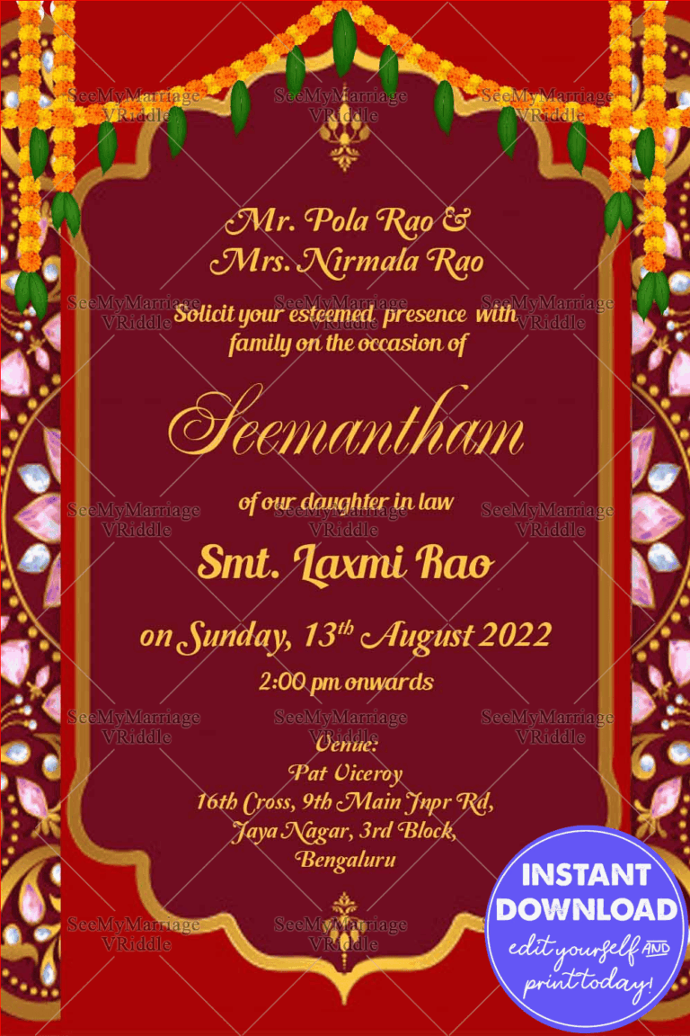 Maroon Theme Godh Bharai Invitation Card