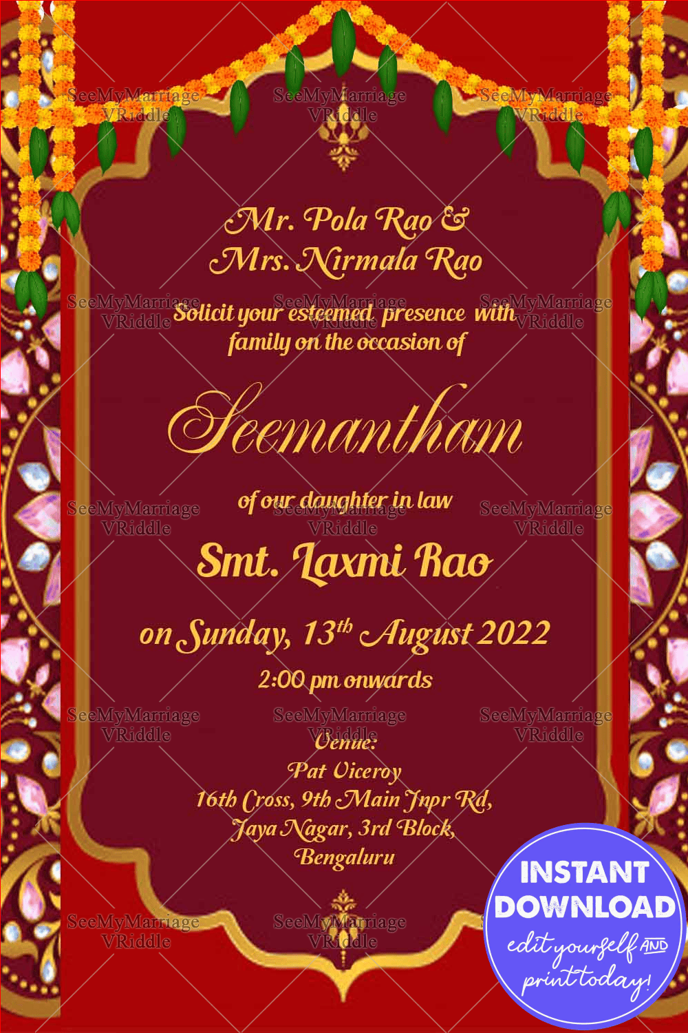 Maroon Theme Godh Bharai Invitation Card – SeeMyMarriage