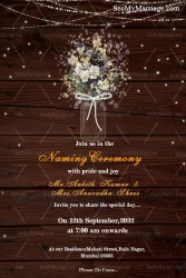 Wood Background String Lights Floral Theme Naming Ceremony Invitation Card