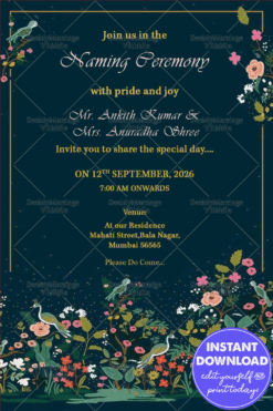 Naming Ceremony Invitation Card With Perssian Blue & Birds Theme