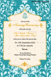 Floral Design Naming Ceremony Invitation Card With Sky Blue & Cream Theme