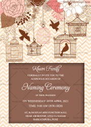 Brown Theme Naming Ceremony Invitation Card Decorated With Birds And Cages