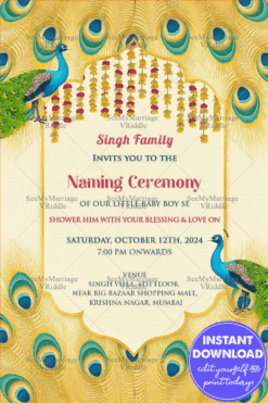 Peacock Design Royal Naming Ceremony Card