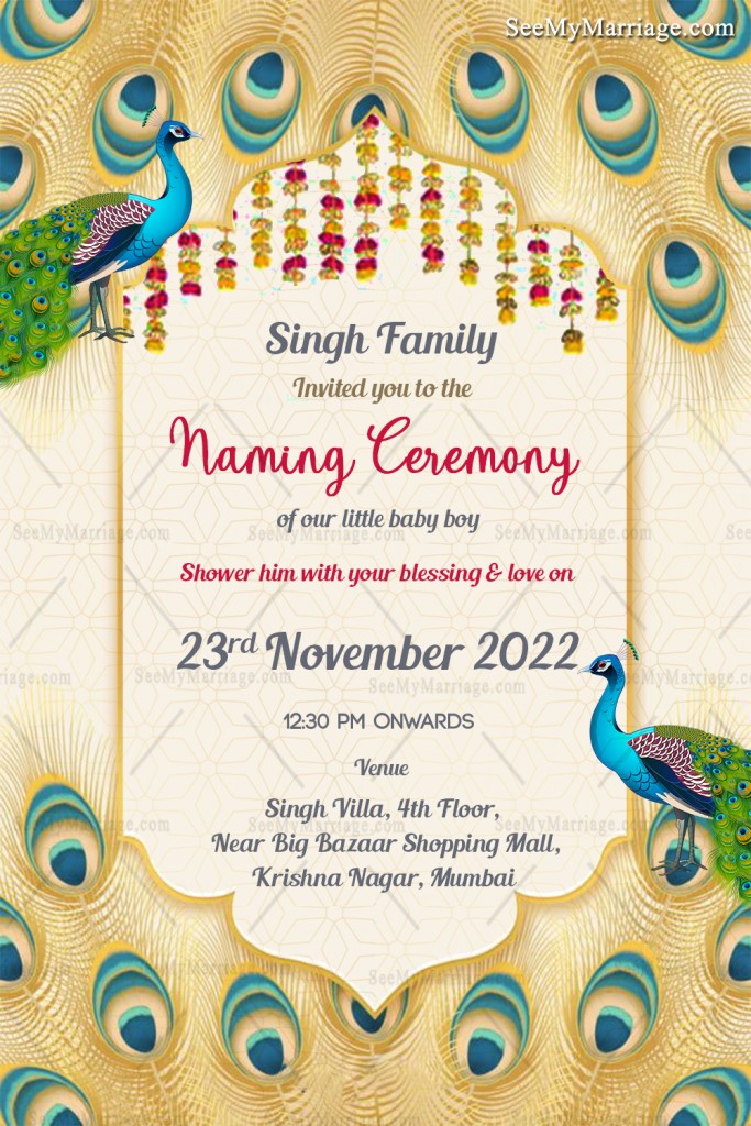 Peacock Design Royal Naming Ceremony Card – SeeMyMarriage