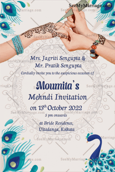 Peacock Theme White Background Mehendi Invitation Gif – SeeMyMarriage