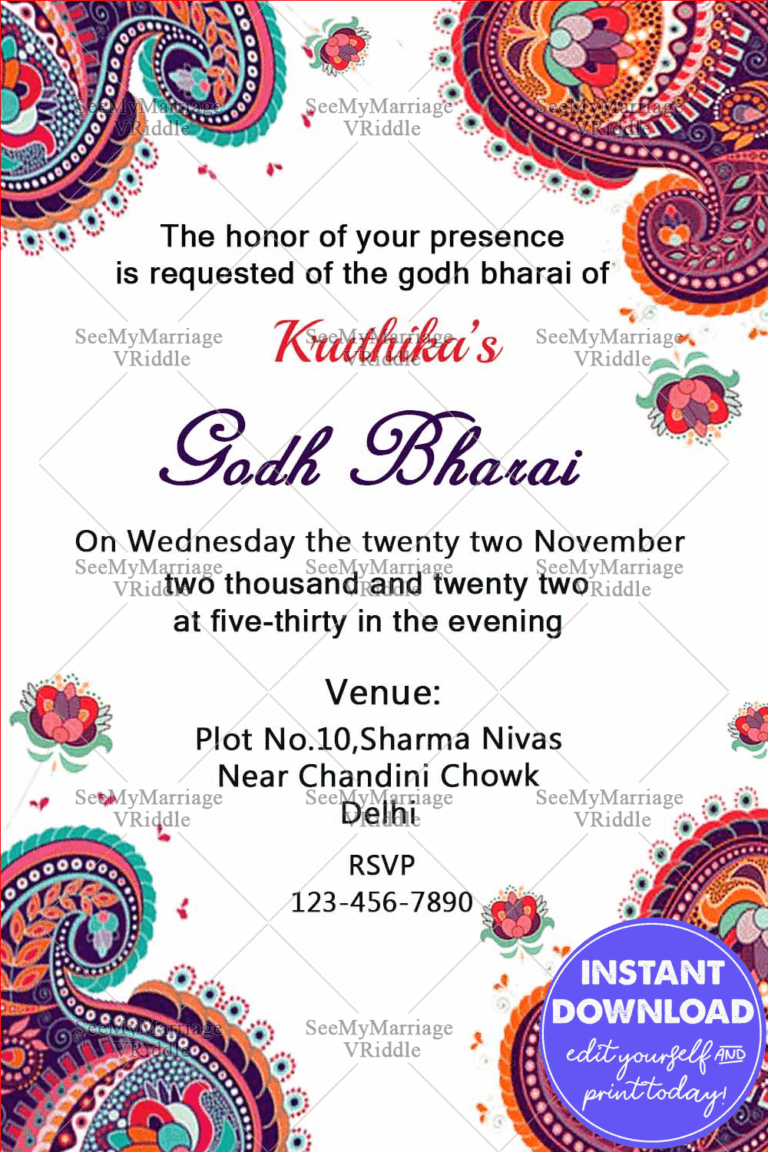 Printable Simple Design Godh Bharai Invittion Card