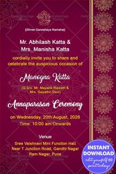 Purple Theme Golden Mandala Designed Annaprasan Invitation Card