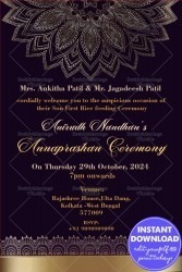 Royal Traditional Persian Blue Theme Annaprashan Invitation Card