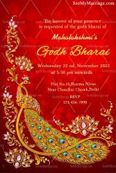 Royal Traditional Peacock & Red Theme Godh Bharai Invitation Crad