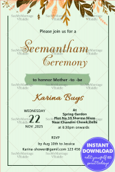 Seemantham Invitation Card With Light Green Leaves Theme