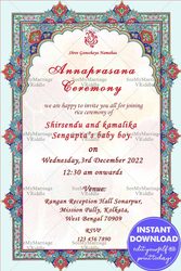 Simple Floral Flowers Annaprashan Invitation Card