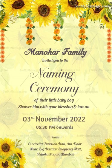 Sunflower Decoration Naming Ceremony Invitation E Card