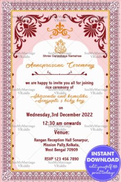 Traditional Annaprashan Invitation Card With Baby Pink & White Theme