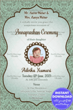 Traditional Floral Elements Annaprasana Invitation Card Light Green Theme