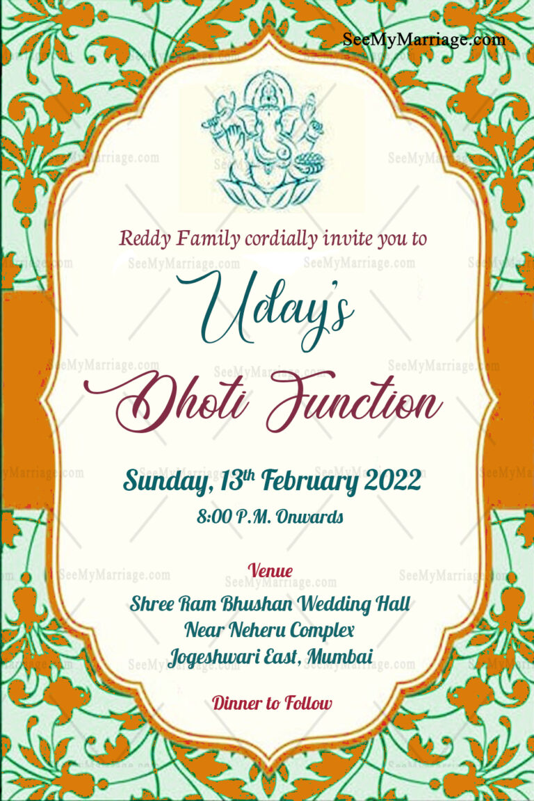 Traditional Hindu Dhoti Ceremony Invitation Card