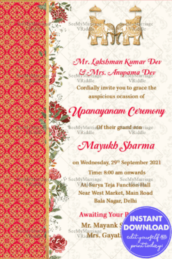 Traditional Red And Gold Floral Theme Upanayanam Invitation Card
