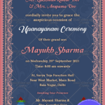 Traditional Upanayanam Ceremony Invitation Card In Navy Blue Theme With Pink Border