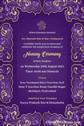 Simple Violet And Golden Theme Naming Ceremony Invitation Card