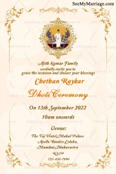Golden Simple Design Lignt Cream Theme Dhoti Ceremony Invitation Card