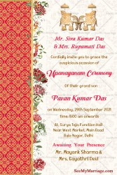 Traditional Red And Gold Floral Theme Upanayanam Invitation Card