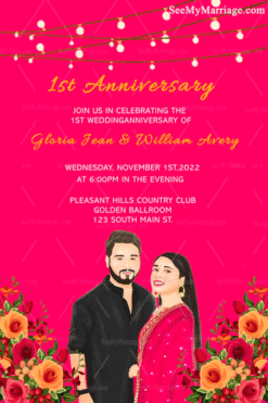 Royal String Lignts Pink Theme With Cute Couple Anniversary Gif Invitation Card | ID: 11886 | ID: 11937