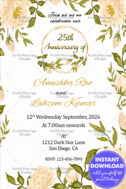 Simple Floral Flowers Background Theme Anniversary Invitation Card