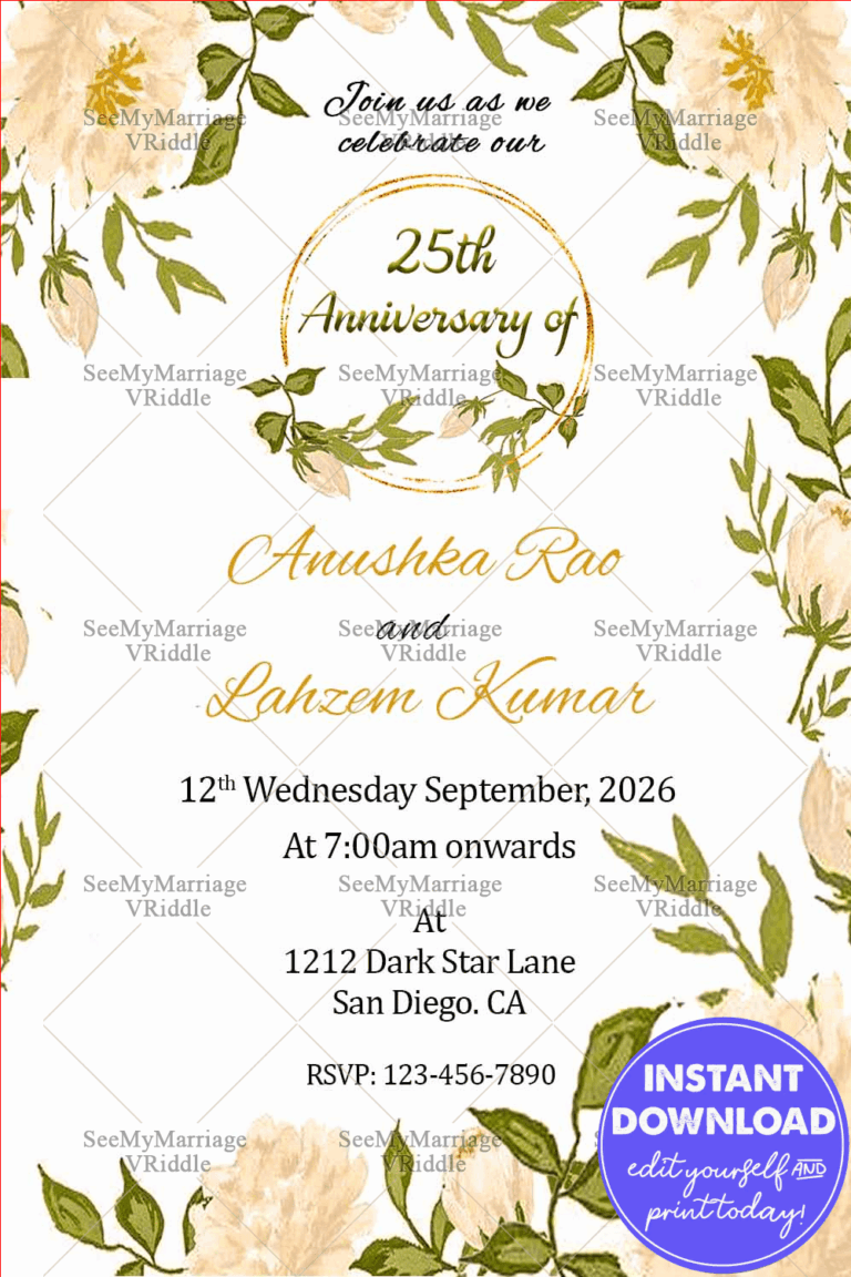 Simple Floral Flowers Background Theme Anniversary Invitation Card