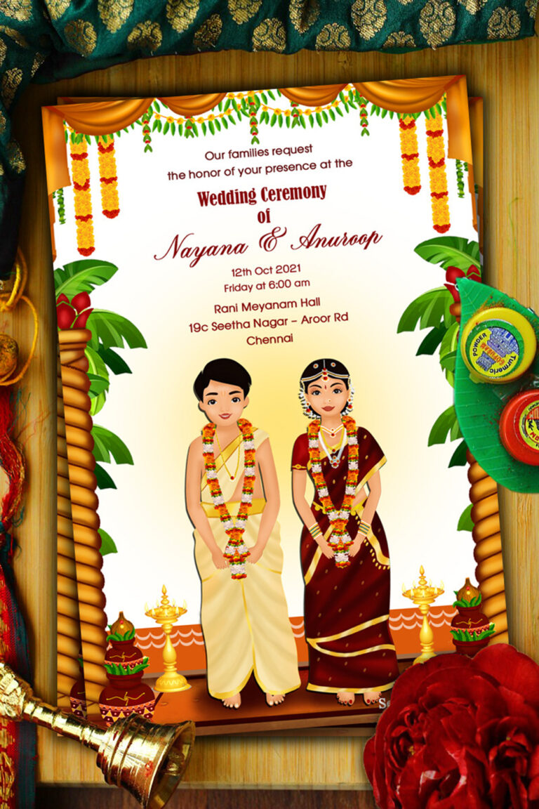 Traditional Brahmin Couple Theme Wedding Invitation Card