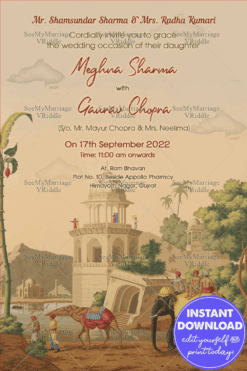 Cream Theme Gujarati Wedding Invitation Card In Gujarati Native Theme