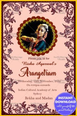 Floral Background Pink Theme Arangetram Invitation Card