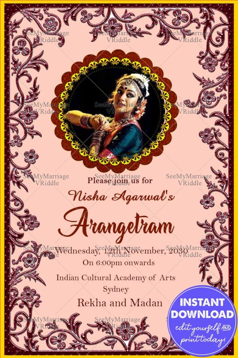 Floral Background Pink Theme Arangetram Invitation Card