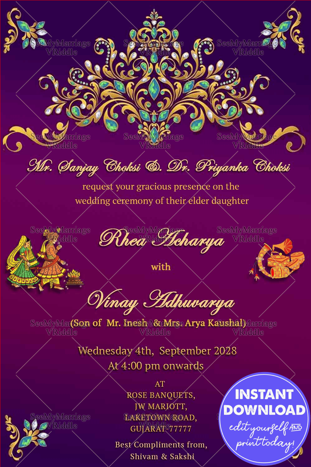 GUJARATI-MAGENTA-ROYAL-THEME-WEDDING-INVITATION-CARD