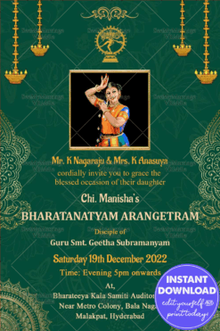 Green Theme Mandala Designed Arangetram Invitation Card