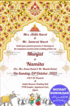 Maharaja Elephant Theme Gujarati Wedding Invitation Card