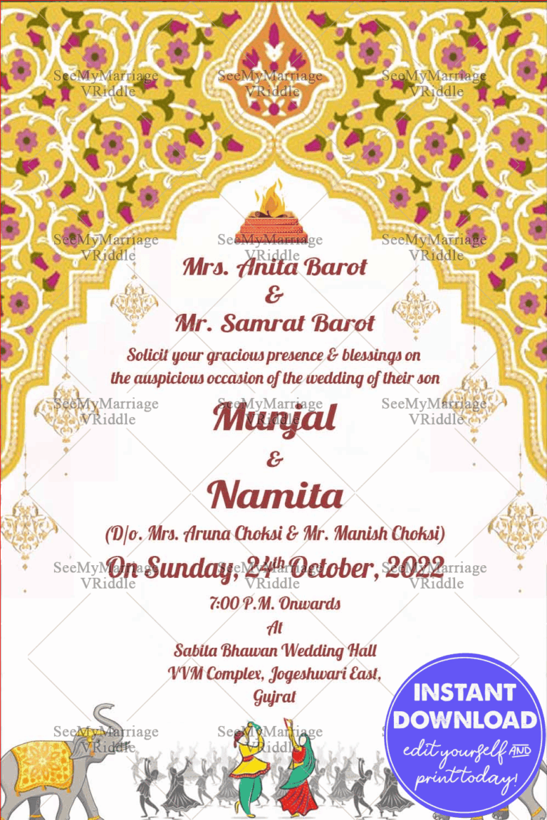 Maharaja Elephant Theme Gujarati Wedding Invitation Card