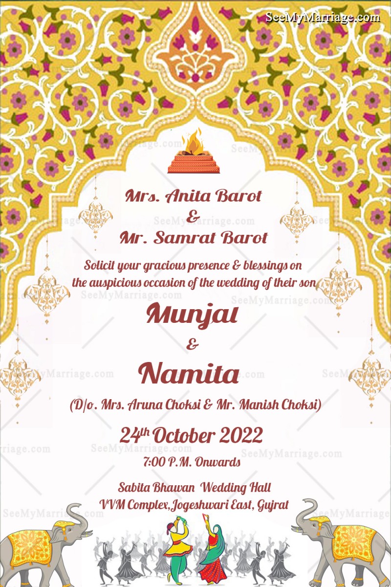 Maharaja Elephant Theme Gujarati Wedding Invitation Card – SeeMyMarriage