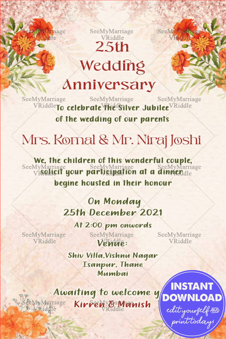 Marigold Floral Theme Anniversary Gif Invitation With Light Pink Background