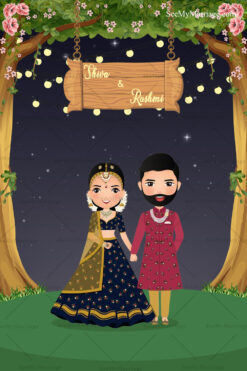 Cute Couple And Hanging Bulb Odia Wedding Invitation With Night Background Theme