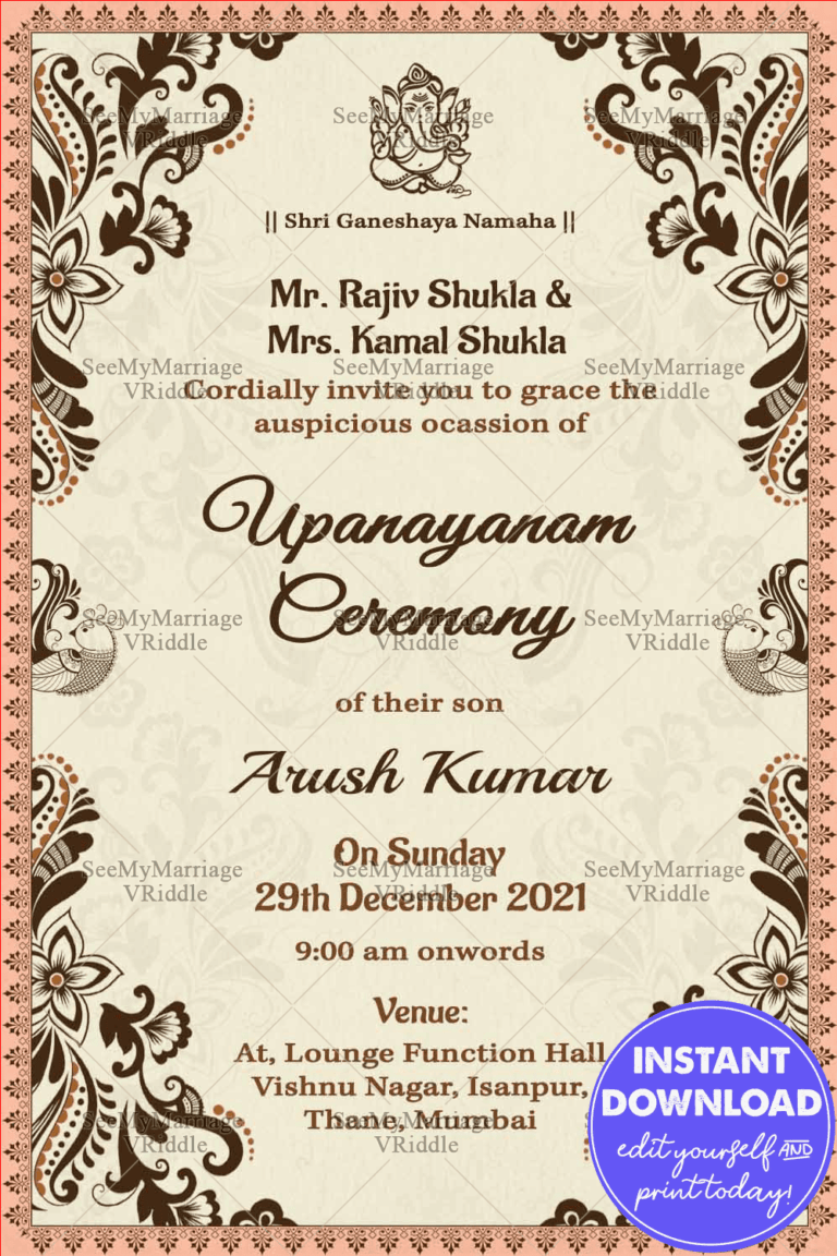 Pink Border Theme Card With Floral Design Nepali Bratabandha Ceremony